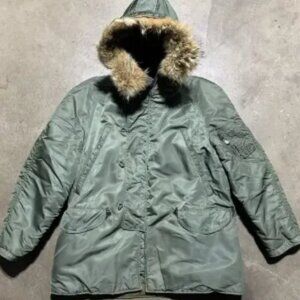 Vintage Flying Man's USAF 1511 Type N-3B Jacket Coat Parka Fur Hood Sz LARGE
